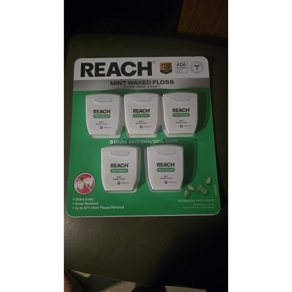 Johnson & Johnson Reach Mint Waxed Dental Floss Pack Total 500yd 5 pack